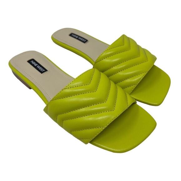 Nine West Mends 3 Yellow Square Toe Quilted Slide On Sandals 7.5 Y2K - Picture 1 of 5